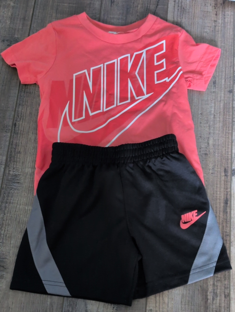 Nike Coral Logo Tee with Black Athletic Shorts Set